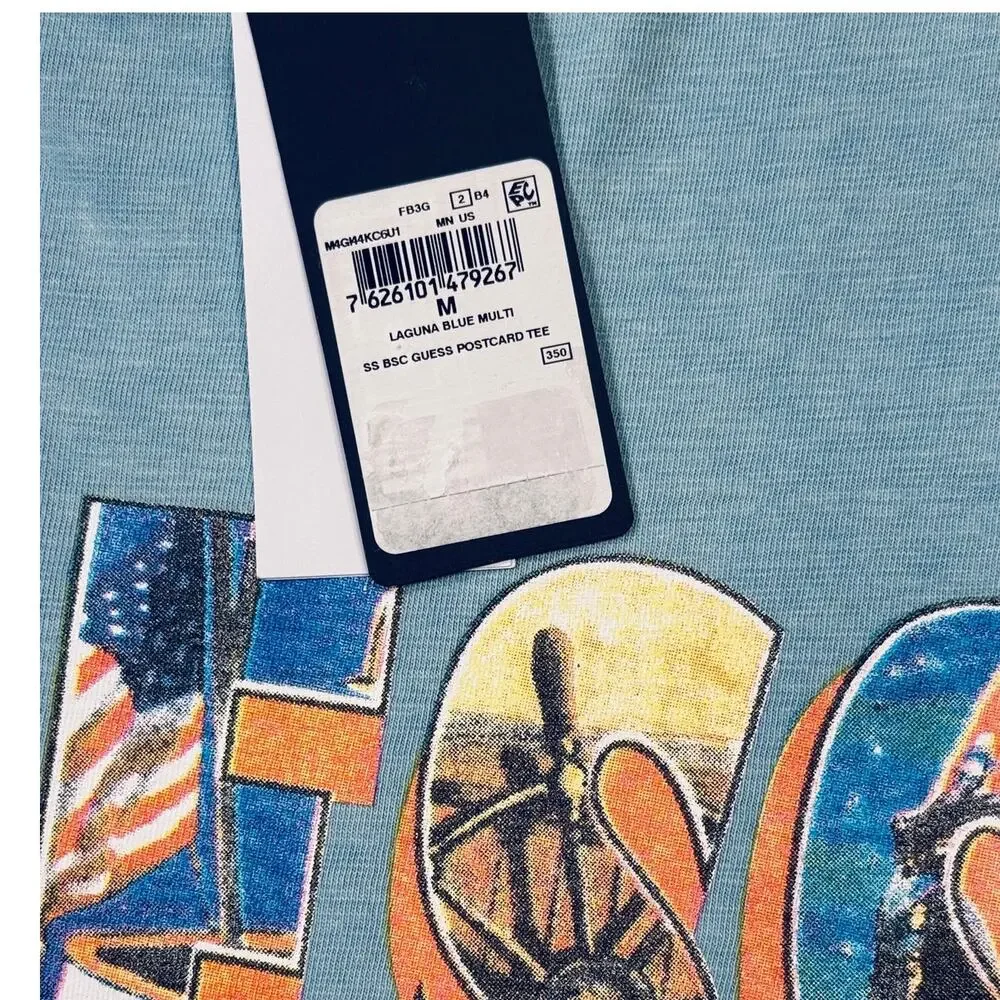 Guess Front Logo graphic print T-Shirt, blue Medium $49 - Picture 5 of 8